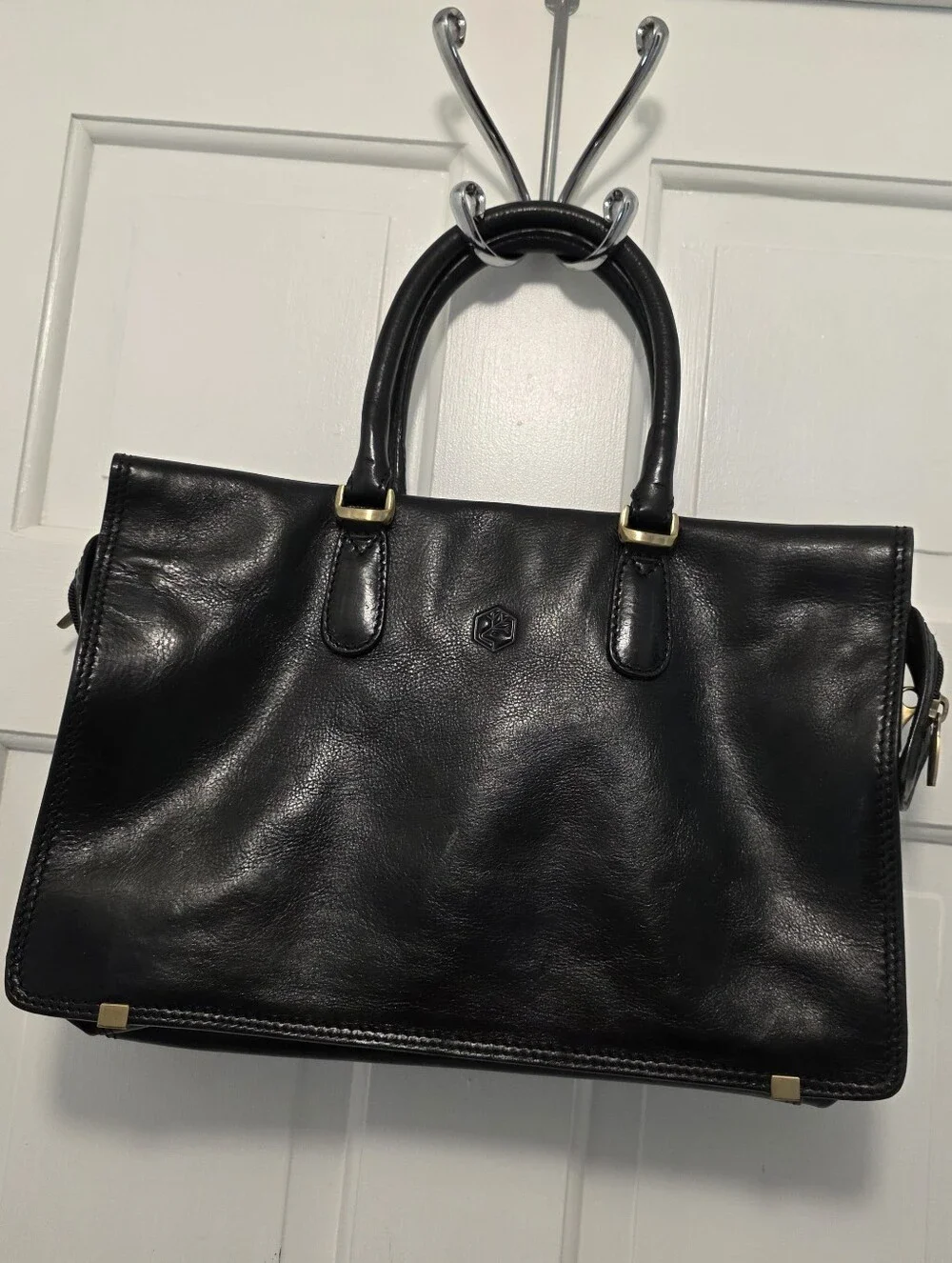 Valentino Leather Briefcase with Goldtone Hardware, Business Made In Italy